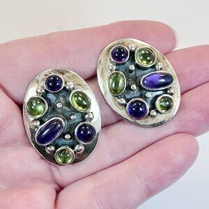 Gemstone Earrings, Sterling Silver, Amethyst, Peridot, Pierced, Jay King
